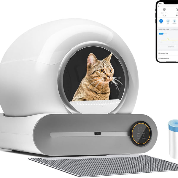 Self-Cleaning Cat Litter Box with APP, Automatic Litter Box for Your Cats, Odor Removal, Safety Protection, Large Bin Capacity Low Noise Litter Box