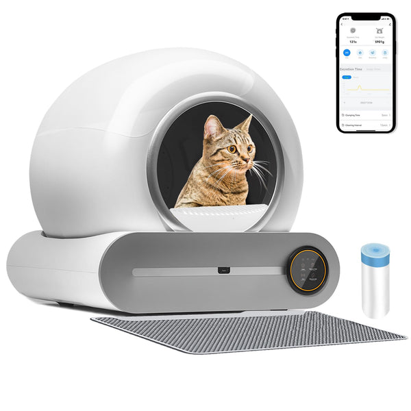 Self-Cleaning Cat Litter Box with APP, Automatic Litter Box for Your Cats, Odor Removal, Safety Protection, Large Bin Capacity Low Noise Litter Box